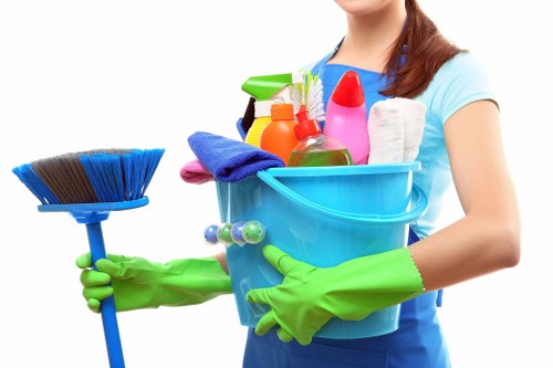 Professional oven cleaning area kept tidy with spill prevention measures